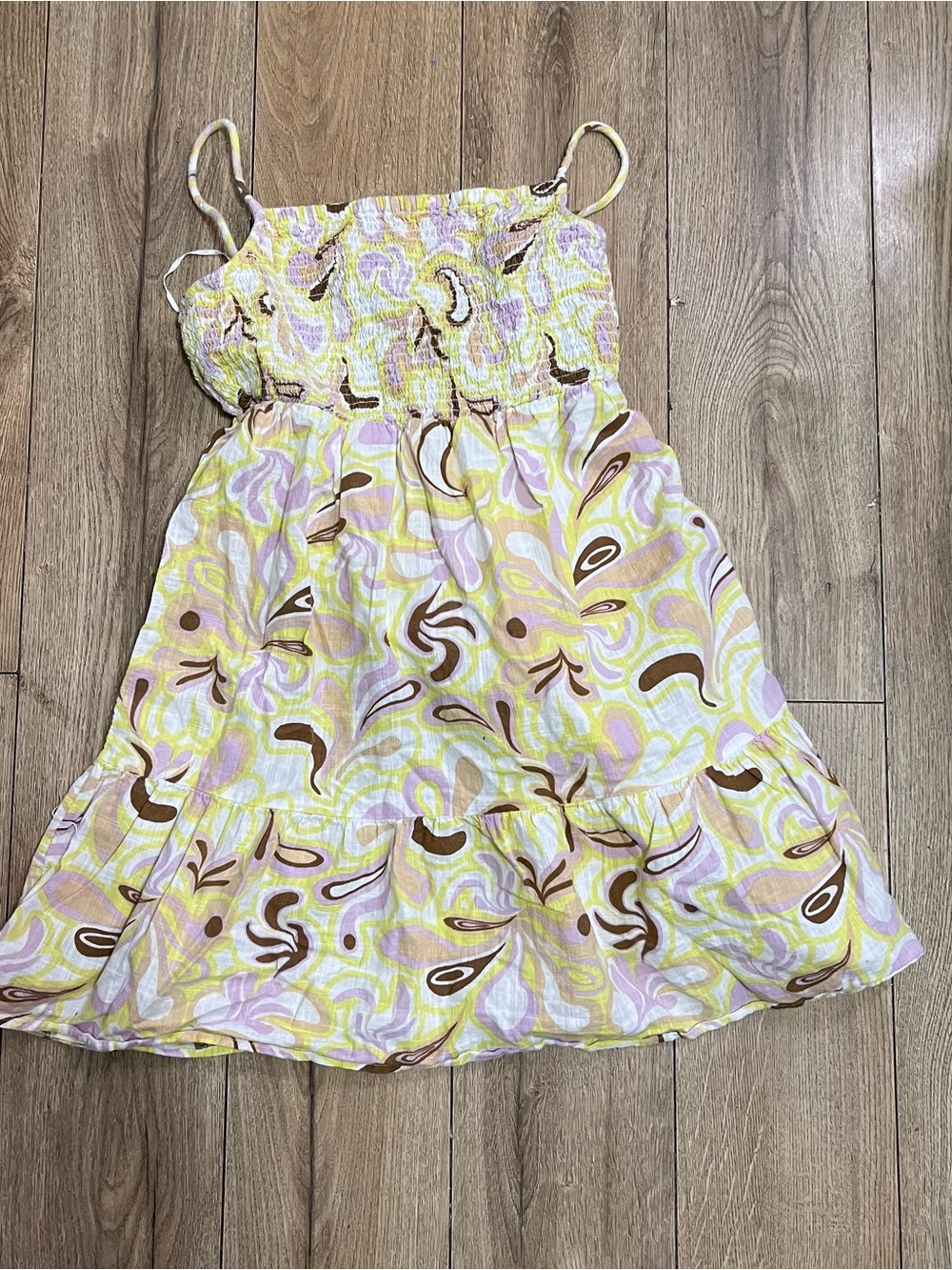 Cotton On Yellow Pink Brown Patterned Smocked Sundress